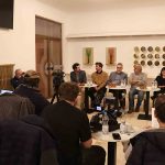 Moravské divadlo Olomouc – tisková konference, 28. února 2022: David Gerneš, Petr Zavadil, Miroslav Žbánek, Karel Plíhal, Ivana Plíhalová, Markéta Záleská (zdroj Moravské divadlo Olomouc)