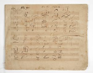Autograf Ludwiga van Beethovena: 4. věta Smyčcového kvartetu B dur op. 130, alla Danza tedesca (zdroj Moravské zemské muzeum)