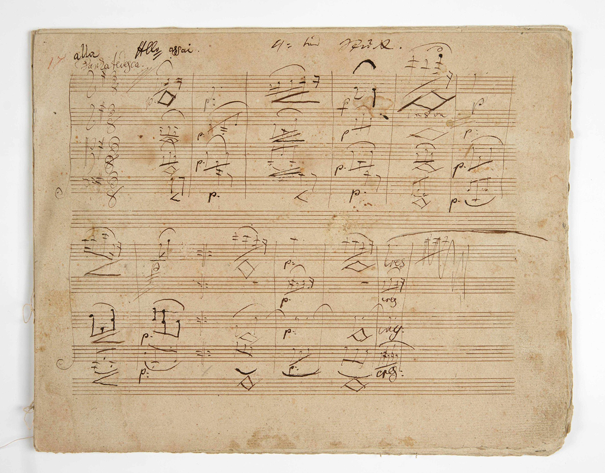 Autograf Ludwiga van Beethovena: 4. věta Smyčcového kvartetu B dur op. 130, alla Danza tedesca (zdroj Moravské zemské muzeum)