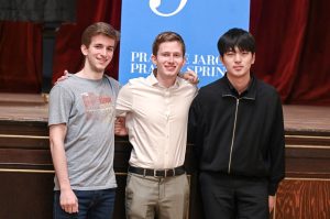 Finalisté Mezinárodní hudební soutěže Pražské jaro v oboru trombon: Gonçalo Nova, Tim Ouwejan, Juhyeon Seo (zdroj Pražské jaro, foto Ivan Malý)