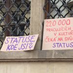 Demonstrace umělců před Ministerstvem kultury, 5. června 2023 (zdroj Překladatelé Severu)