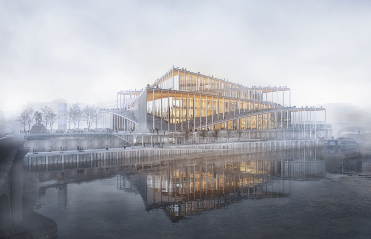 Rozpracovaný návrh Vltavské filharmonie (zdroj Institut plánování a rozvoje Prahy – IPR)