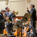 Sergei Nakariakov & Gábor Boldoczki: Sergei Nakariakov, Gábor Boldoczki, Andrej Borejko, 20. března 2024, Obecní dům, Praha (zdroj Symfonický orchestr hl. m. Prahy FOK, foto Petra Hajská)