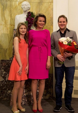 Princezna Elisabeth, belgická královna Mathilde a Lukáš Vondráček (foto FB soutěž Královny Alžběty/Hugo de Pril)