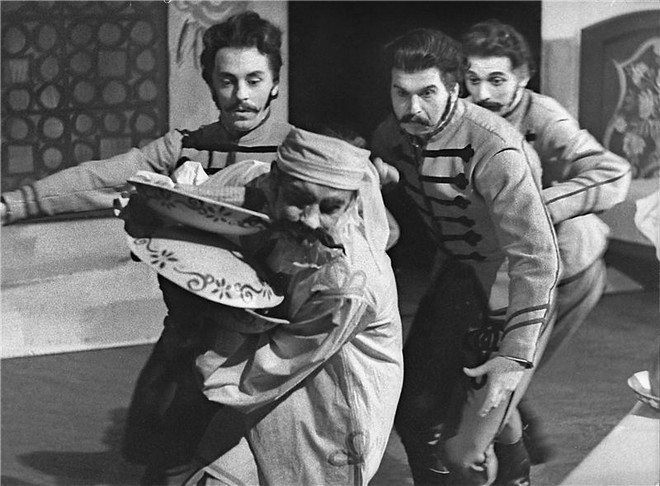 Ferenc Szabó: Ludas Matyi - Lubomír Rešl, Oldřich Stodola, František Doleček, Gustav Voborník - ND Praha 10.3.1961 (foto archiv ND/Jaromír Svoboda)