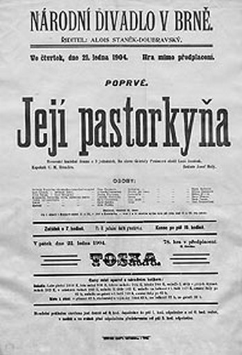 cedule premiéry Její pastorkyně - Brno 1904