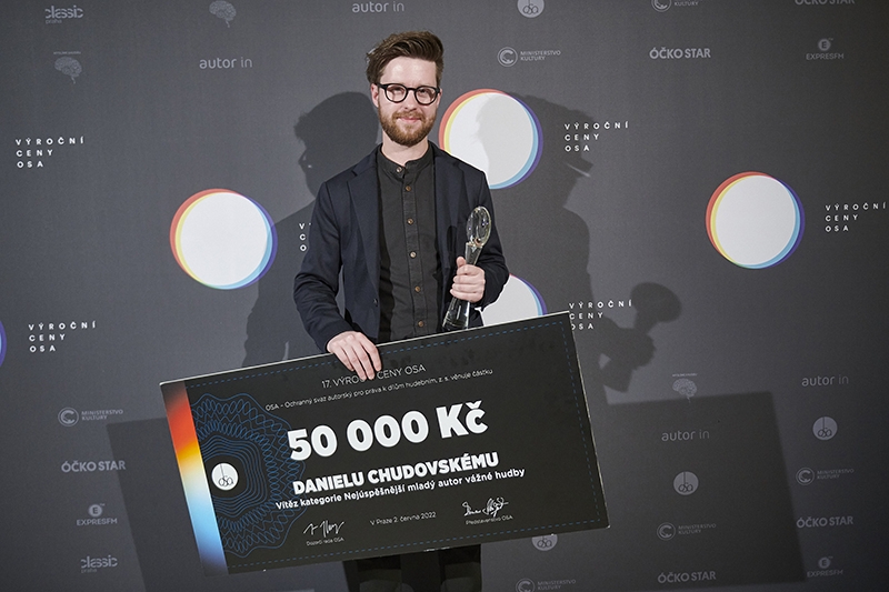 Výroční ceny OSA, 2. června 2022 – Nejúspěšnější mladý autor vážné hudby: Daniel Chudovský (foto Martin Řezáč)