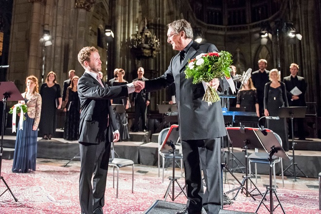 Tallis Scholars - Marie Fajtová, Lukáš Vasilek, Peter Phillips - Dvořákova Praha 2016 (foto © Petra Hajská)