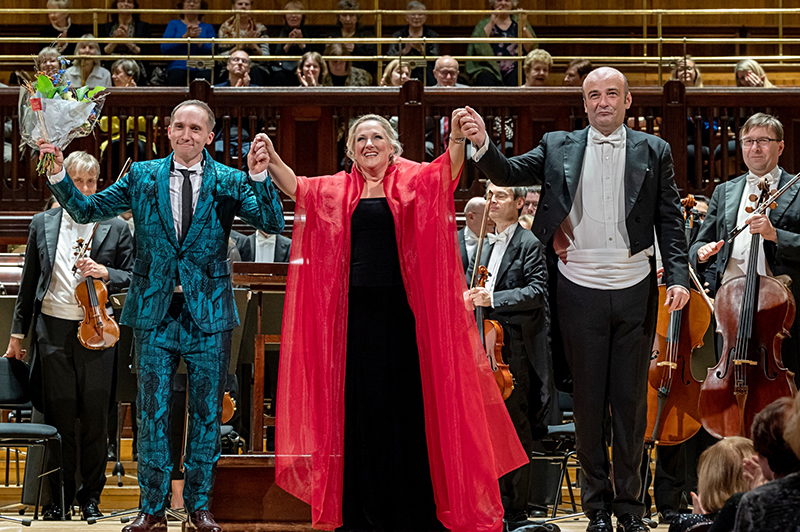 Diana Damrau & Petr Nekoranec: Bell & Bel canto, 8. listopadu 2022, Obecní dům, Smetanova síň – Petr Nekoranec, Diana Damrau a Rastislav Štúr (foto Petr Dyrc)