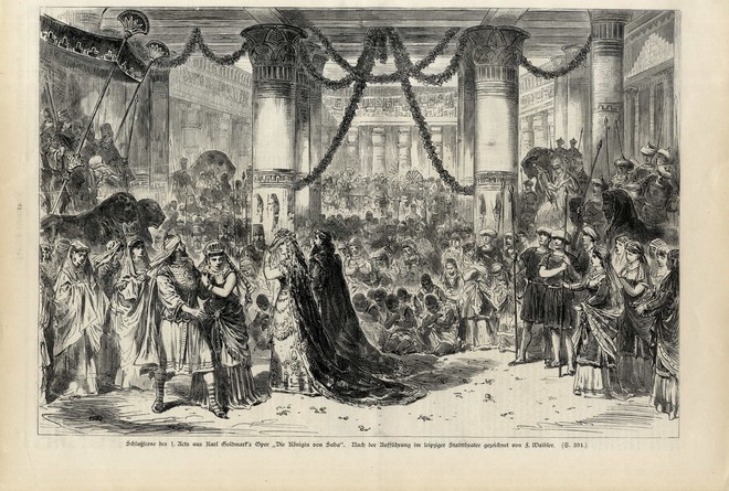 Závěrečná scéna z prvního dějství opery Královny ze Sáby (Lipsko, 1879) (zdroj www.wienbibliothek.at)