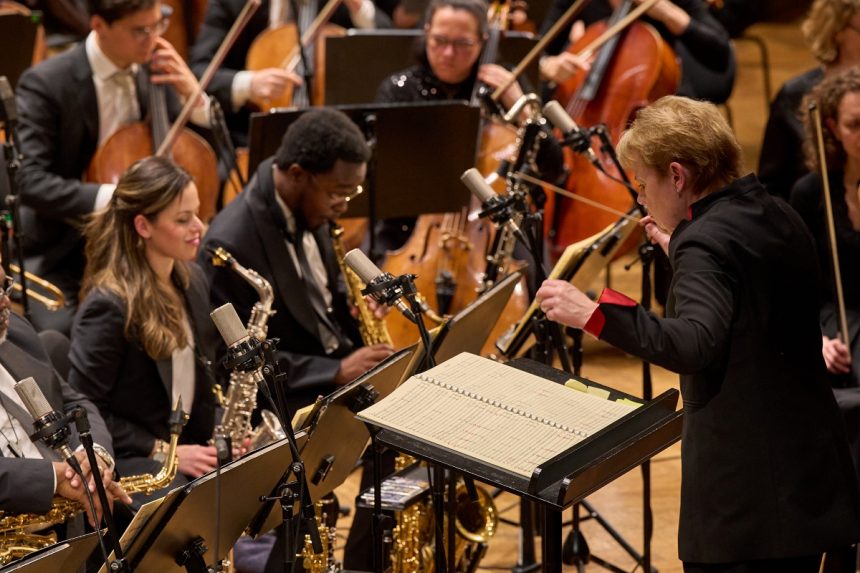 Marin Alsop, ORF Radio-Symphonieorchester Wien, Jazz at Lincoln Center Orchestra, 3. dubna 2025, Velký sál, Konzerthaus, Vídeň (zdroj Wynton Marsalis, foto Luigi Beverelli)