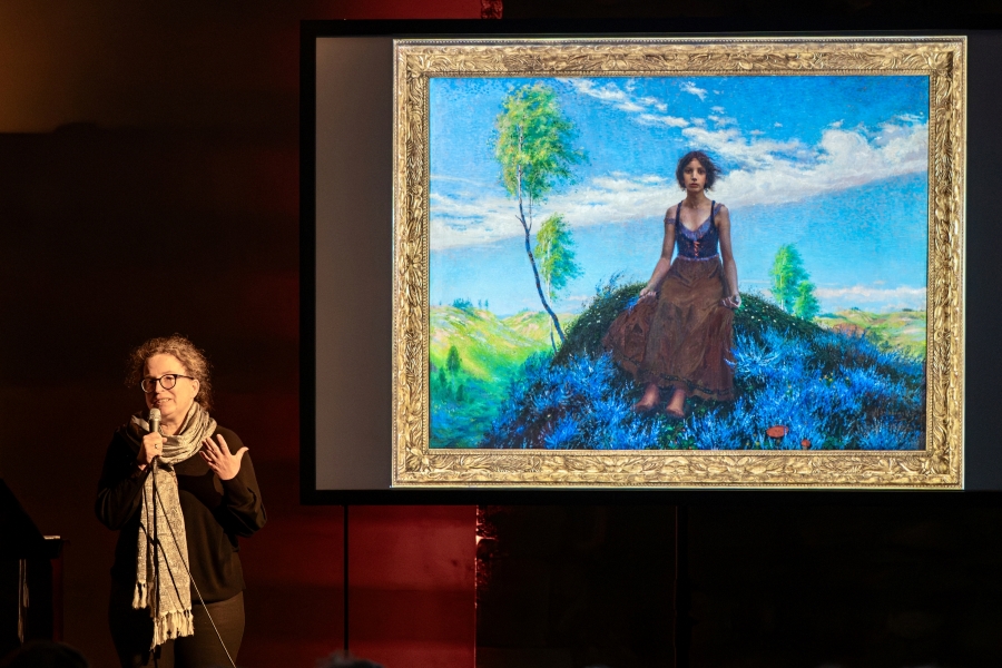 Obraz ze sbírky Národní galerie: Max Švabinský: Chudý kraj, přednášející Monika Švec Sybolová, Klášter sv. Anežky České, Praha (zdroj Symfonický orchestr hl. m. Prahy FOK, foto Petr Dyrc)