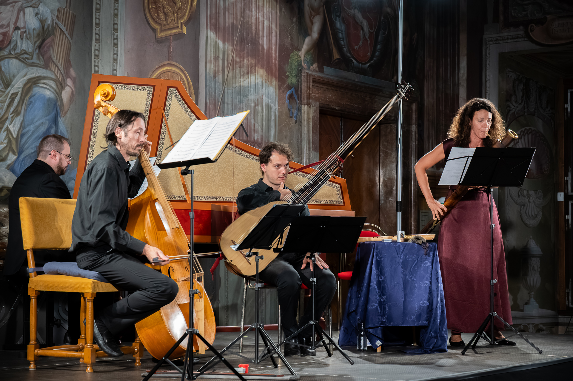 Letní slavosti staré hudby: A Venezia, 28. července 2025, Zámek Troja – Michele Vannelli, Luca Bandini, Giovanni Bellini, Giulia Genini (foto Ivan Malý)